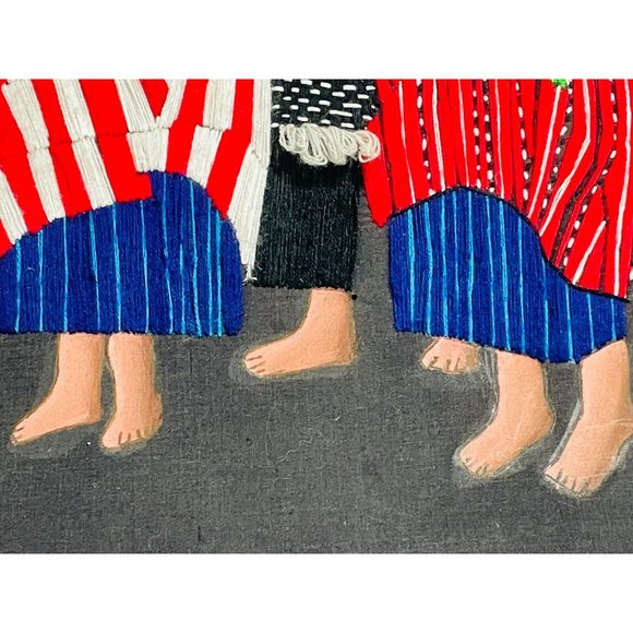 Solola Black Stretched Folk Art Embroidered Spanish Textile Frameless Picture - Picture 6 of 12